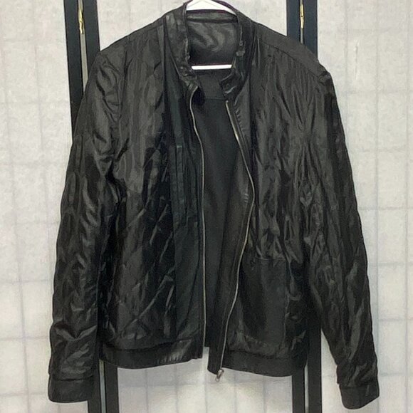 Faux Vegan Leather Zip Front Long Style Motorcycle Jacket Black Claiborne - Picture 6 of 16